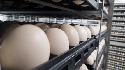 Close up the eggs on the trolley ready for incubation.Hatching Eggs Background.
