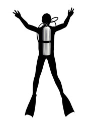 Male scuba diver with posing peace sign