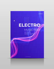 Cover wave design. Flyer motion style. Flow curve line element. Neon gradient wavy illiustration.