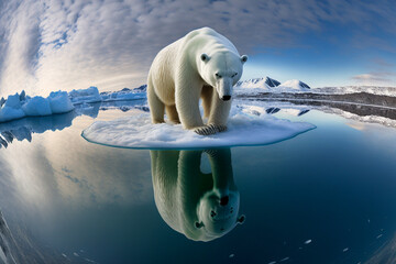 Eisbär auf kleiner Eisscholle. Schmelzendes Eis durch globale Erwärmung/ Erderwärmung