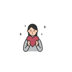 ハートを持つ女性の上半身イラスト