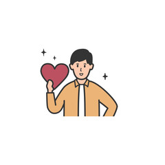 ハートを持つ男性の上半身イラスト

