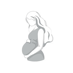 Fototapeta na wymiar Pregnancy. A young pregnant girl hugs her belly. line drawing