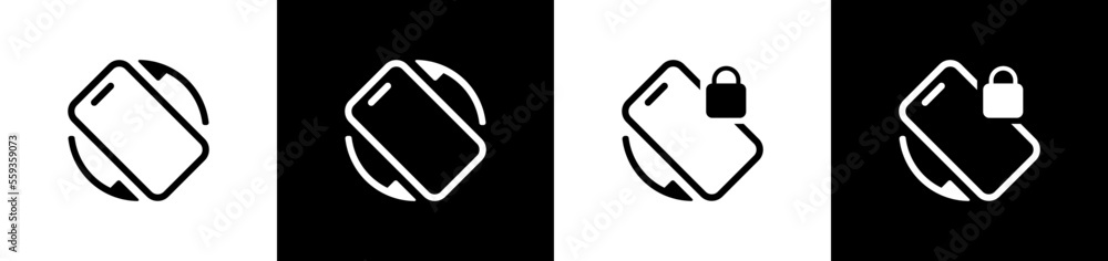 Poster rotate mobile phone with lock key icon. rotate mobile phone symbol. device rotation signs vector ill