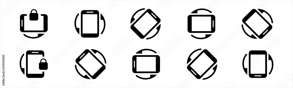 Poster phone rotation with lock key icons set. rotate mobile phone symbol. device rotation signs vector ill