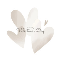 Valentine's Day card design with watercolor hearts. Modern, elegant, stylish holiday card in pastel beige. Сute hand drawn hearts isolated on white background
