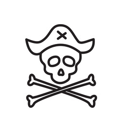 Pirate skull icon vector logo flat style illustration