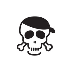 Pirate skull icon vector logo flat style illustration