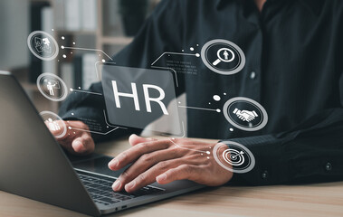 Human Resources (HR) management concept. People analytics, HR, recruitment, leadership and teambuilding. Online modern technologies for simplifying the human resources system.
