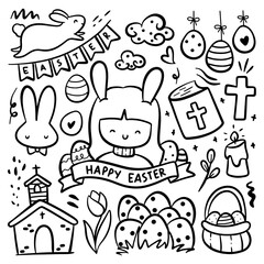 Obraz premium Set of Cute Hand Drawn Easter Doodle 