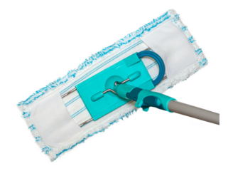 Washing and disinfection of floors, wet cleaning of the house. Cleaning a vinyl brown floor with a mop, isolate on a white background. House cleaning, space for text