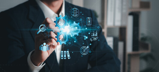 Business process analysis and innovation with global network connectivity. Concept for success.