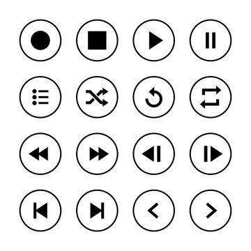 Play, stop, pause, previous, next, shuffle, repeat. Icon set collection of music player app