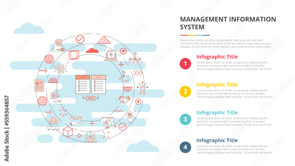 Poster mis management information system concept for infographic template banner with four point list infor