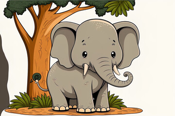 Cartoon elephant on a white backdrop. Generative AI