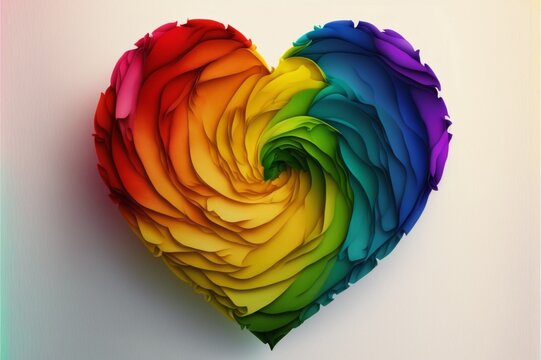 Celebrate pride with this beautiful heart-shaped rose featuring the colors of the LGBTQI community. Concept of  love, Valentines Day, Freedom to Marry Day, gay wedding celebration, generative ai
