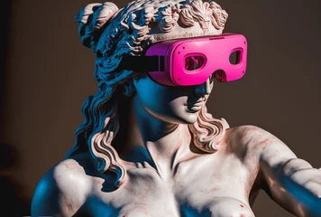 Foto op Canvas  Statue of a Greek goddess entering the Metaverse with VR goggles . generative AI © Haydiddle