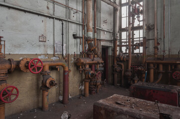 Old abandoned industrial railway boiler house in central Poland, Europe