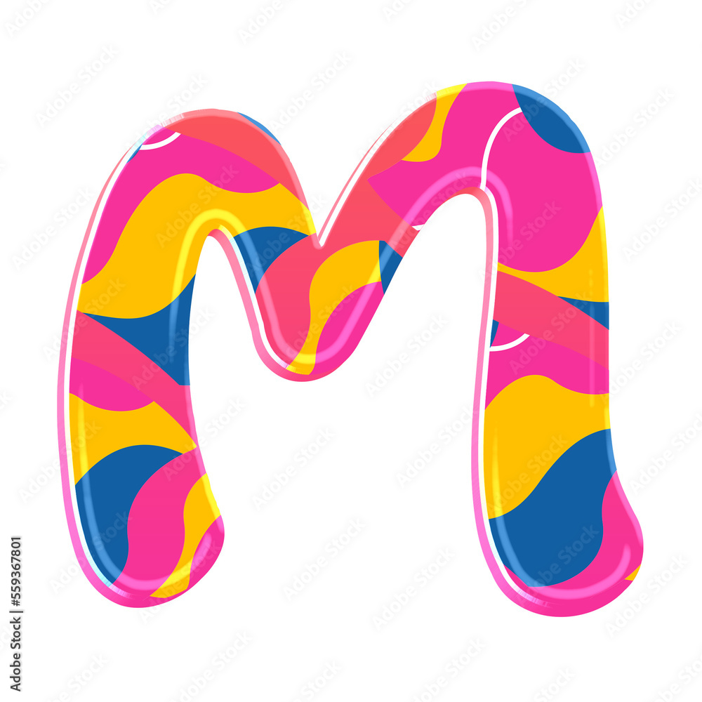 Poster colorful pink party alphabet set, includes font or letters in both uppercase and lowercase, numbers,