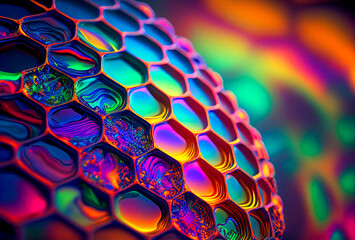 Purple orb with pearl like oil sheen. Pattern is similar to a bee hive. generative AI