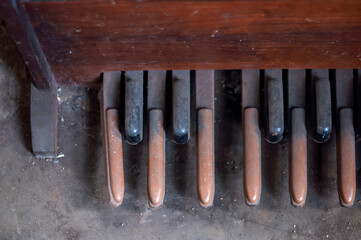 Piano in old abandoned industrial railway boiler house in central Poland, Europe