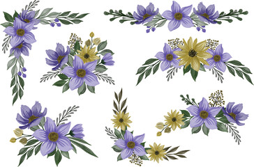 arrangement of purple flower watercolor 