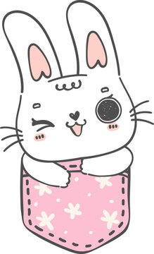cute kawaii bunny animal in sweet pocket kid cartoon doodle hand drawing 