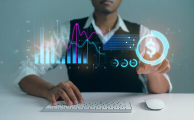 business finance technology and investment concept. Stock Market Investments Funds and Digital...