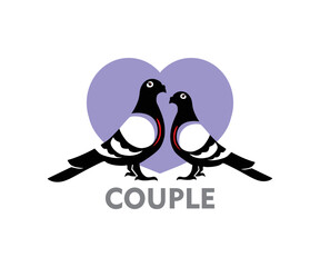 COUPLE PIGOEN LOGO, silhouette of happy doves vector illustrations