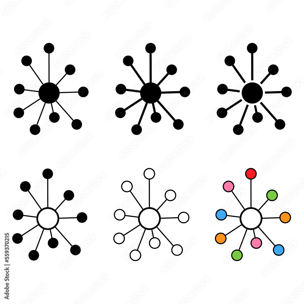Poster set of hub flat network icon, connect structure vector symbol isolated background, technology system