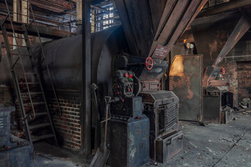 Old abandoned industrial railway boiler house in central Poland, Europe