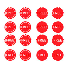 Set of Free web button sign, promotion design label icon, gratis business vector illustration