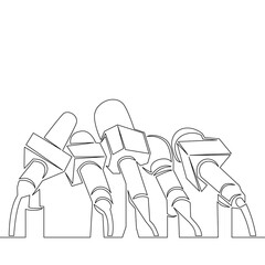 Continuous line drawing live news template with microphone interviewers icon vector illustration concept