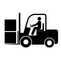 Forklift transport icon, industry vehicle machine symbol, fork truck warehouse vector illustration