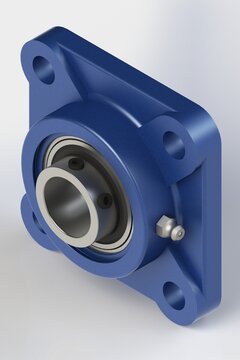 3D rendering view of a square flanged ball bearing unit with set screw locking. UCF type.