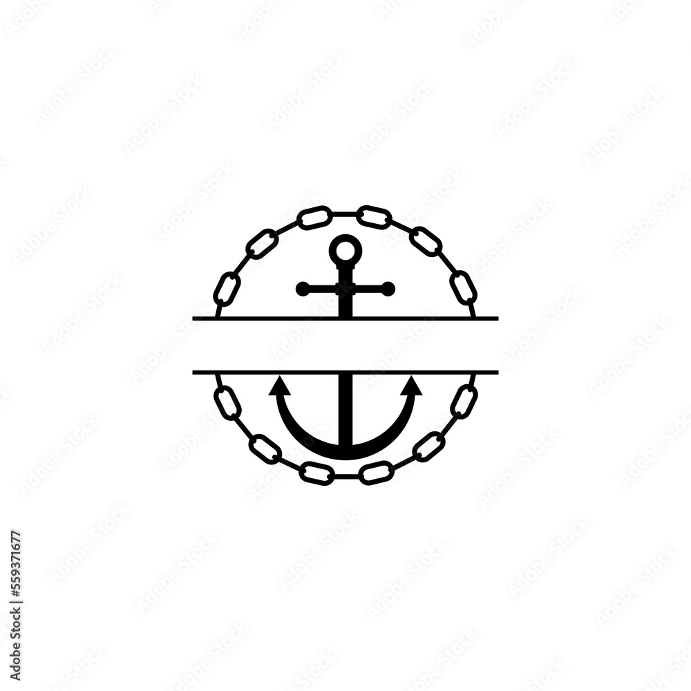 Poster anchor with round chain frame icon isolated on white background