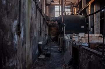 Old abandoned industrial railway boiler house in central Poland, Europe