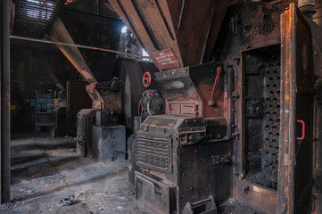 Old abandoned industrial railway boiler house in central Poland, Europe