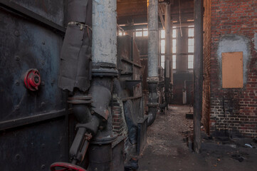 Old abandoned industrial railway boiler house in central Poland, Europe