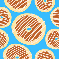 Donuts pattern. Vector illustration in cartoon flat style isolated on blue background