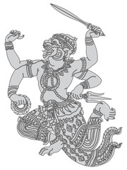 Hanuman tattoo, Thai traditional line art