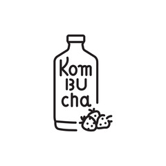 Kombucha homemade tea in bottle color line icon. Japanese fermented