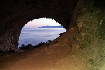 millenium cave in a limestone cliff in cala gonone sardinia