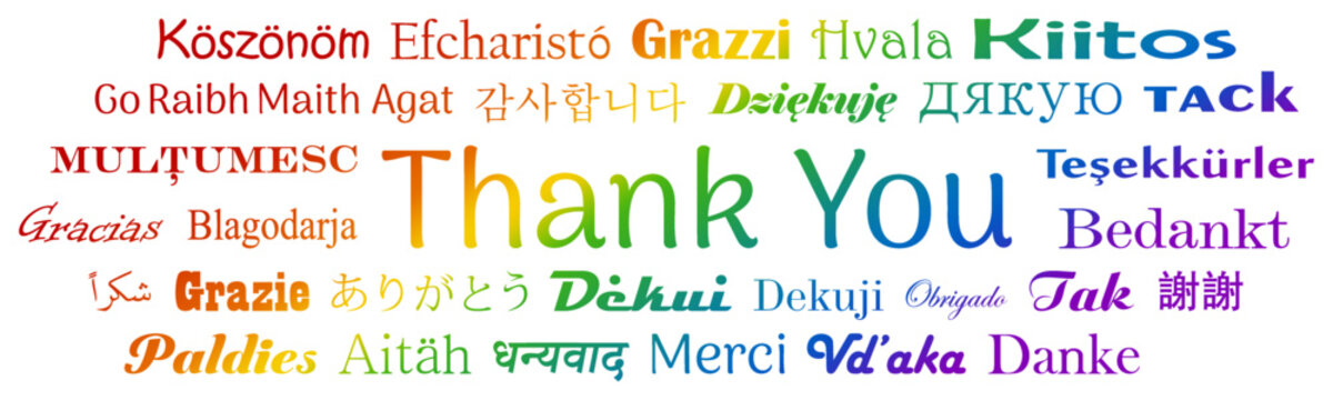 Danke Vektor in weltweiten Sprachen. Kalligrafischer Gruß in sechs Regenbogenfarben. Weißer Hintergrund
Sprachen der Europäischen Union, Ukrainisch ,chinesisch, japanisch, koreanisch, Hindi, arabisch.