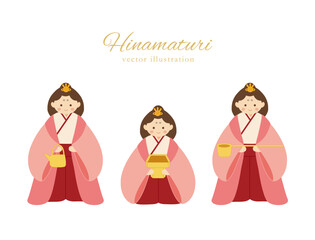 シンプルな三人官女のベクターイラストセット