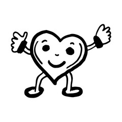 Doodle heart smile little man with arms and legs icon vector