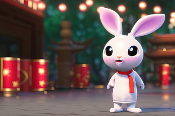 Cute Rabbit wearing Chinese outfit, Generative AI