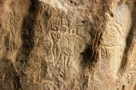 Ancient stone paintings in Gobustan. Azerbaijan.