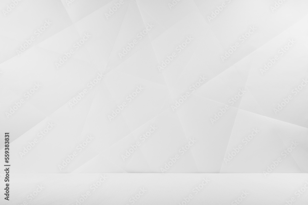 Poster white abstract geometric background as scene with crossed lines, corners and polygon shapes as wall 