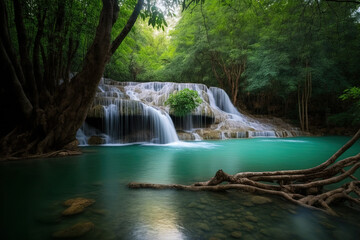 Thailand's national park near Kanchanaburi has the third tiered Erawan waterfall. Generative AI
